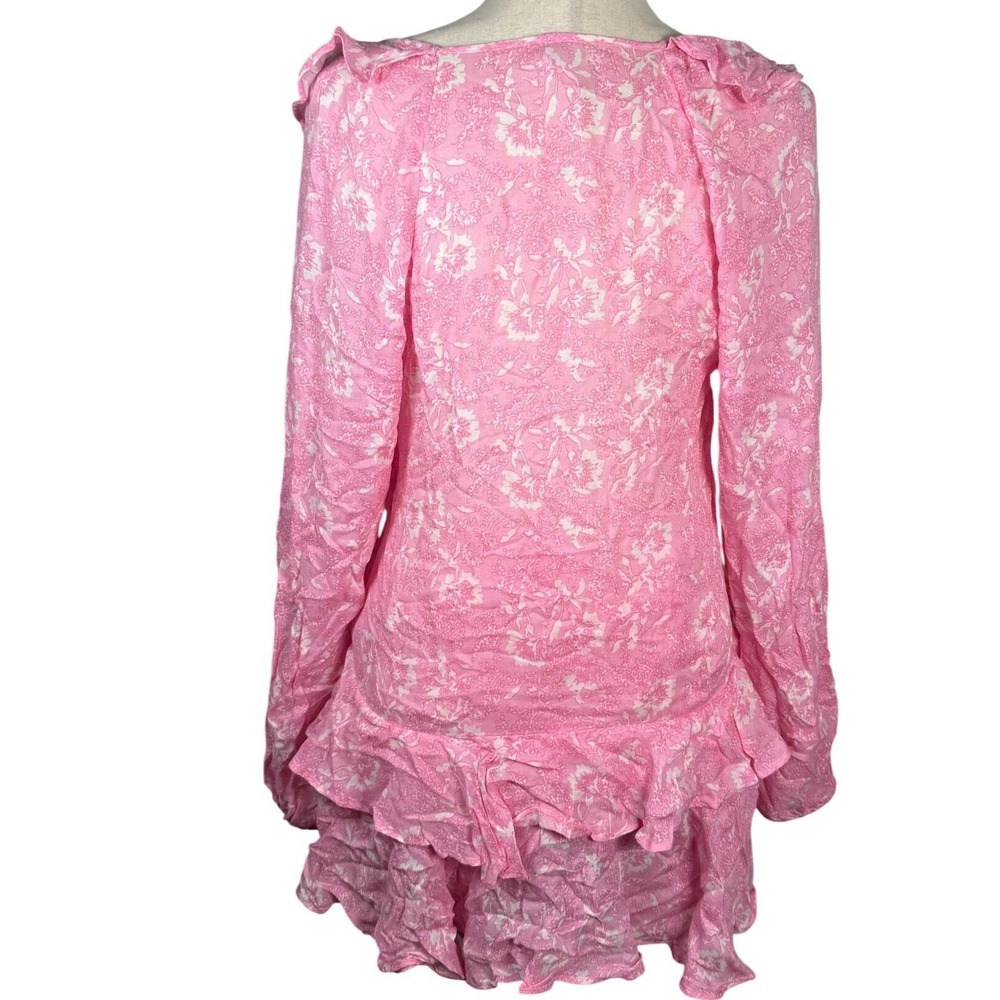 Free People Floral Mini Dress Womens Small Pink Viscose Boho Ruffle Romantic New - Picture 4 of 8